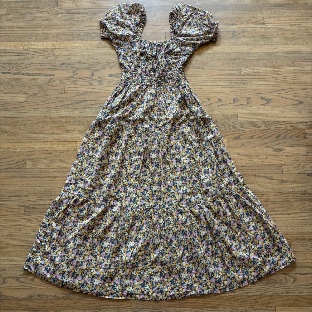 Birds of Paradies by Trovata Floral Cotton Smocked Maxi Dress Small Multicolor
